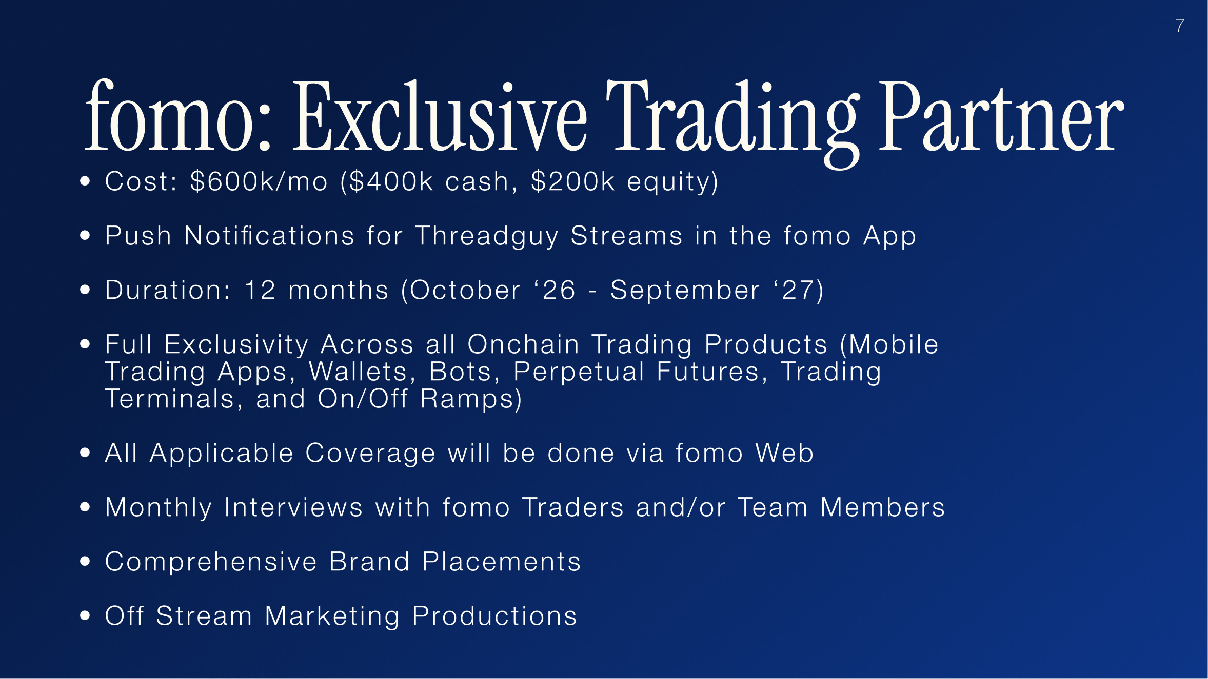 fomo: Exclusive Trading Partner